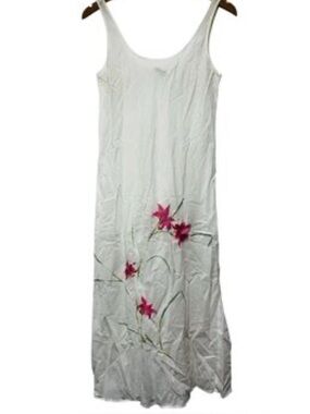 Natori Lightweight Cotton Slip Dress with Pink Embroidery